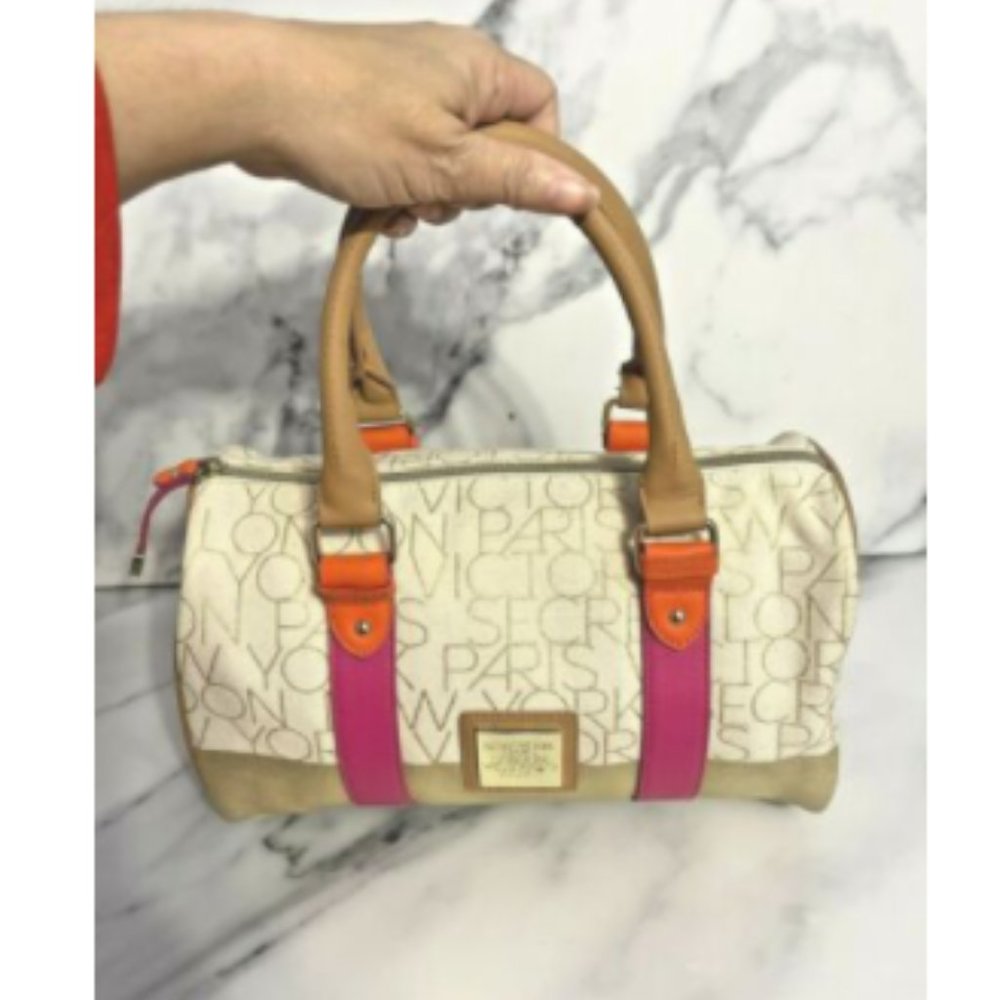 Victoria Secret Signature NY & Paris Multicolor Double Handle Canvas Satchel - Picture 4 of 10